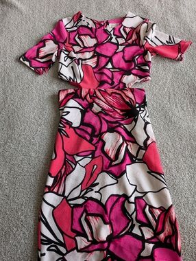 Bisou Bisou Pink and White Floral Midi Dress
